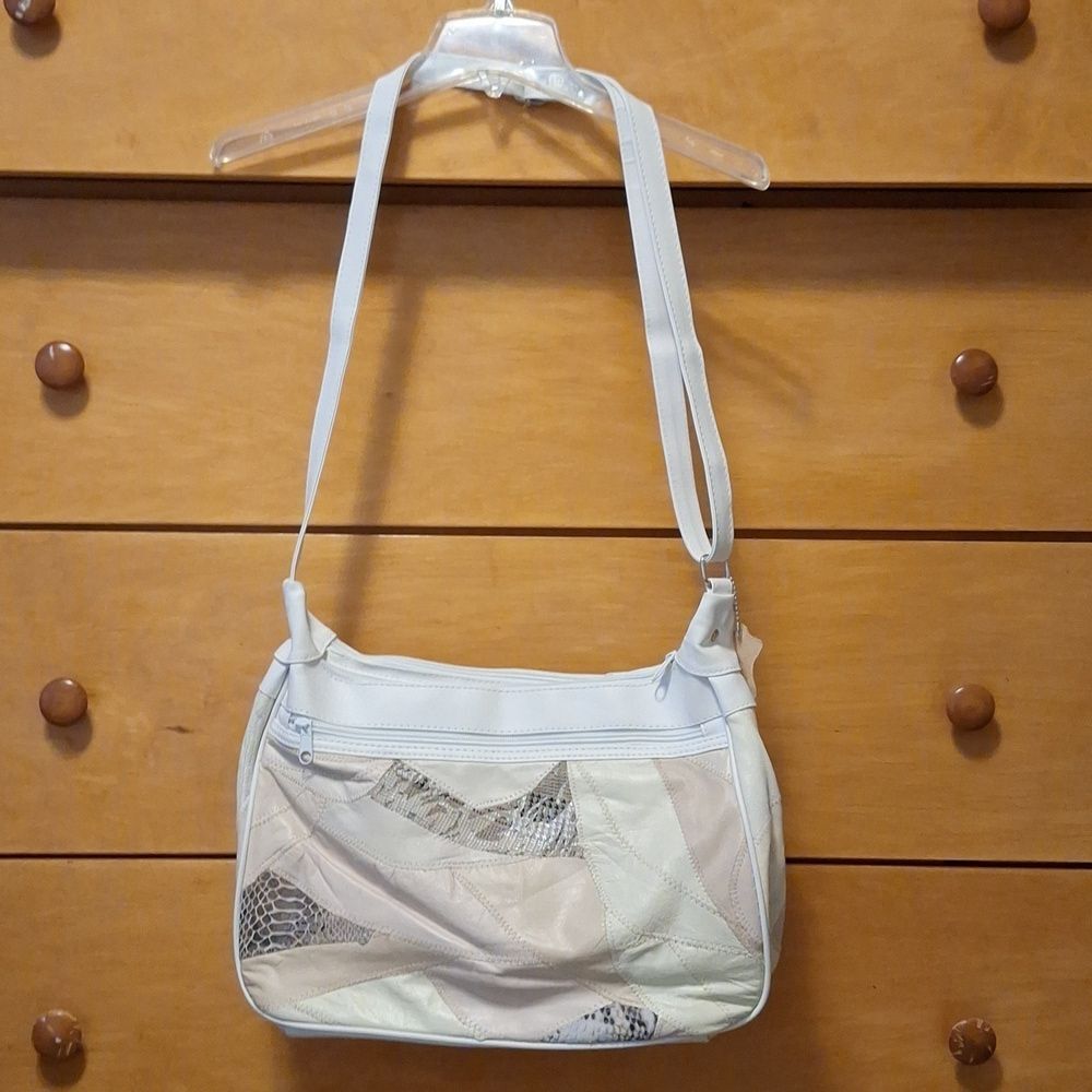 Vintage patched leather crossbody bag 80s animal print shoulder bag